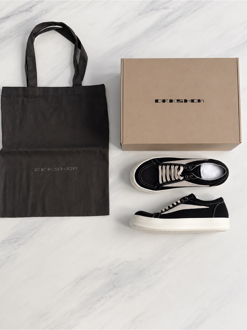 Rick Owens Men’s Black Canvas Low-Top Sneakers - Picture 3 of 3